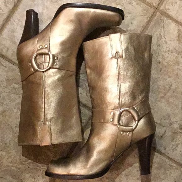 Gold metallic sz 10 Michael Kors harness boots GUC - Picture 1 of 8